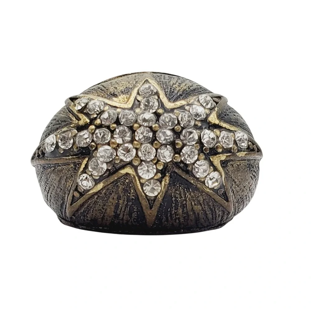 Chunky Dome Starburst‎ Crystal Ring Antique Brass Copper Vintage Style Size 5.5